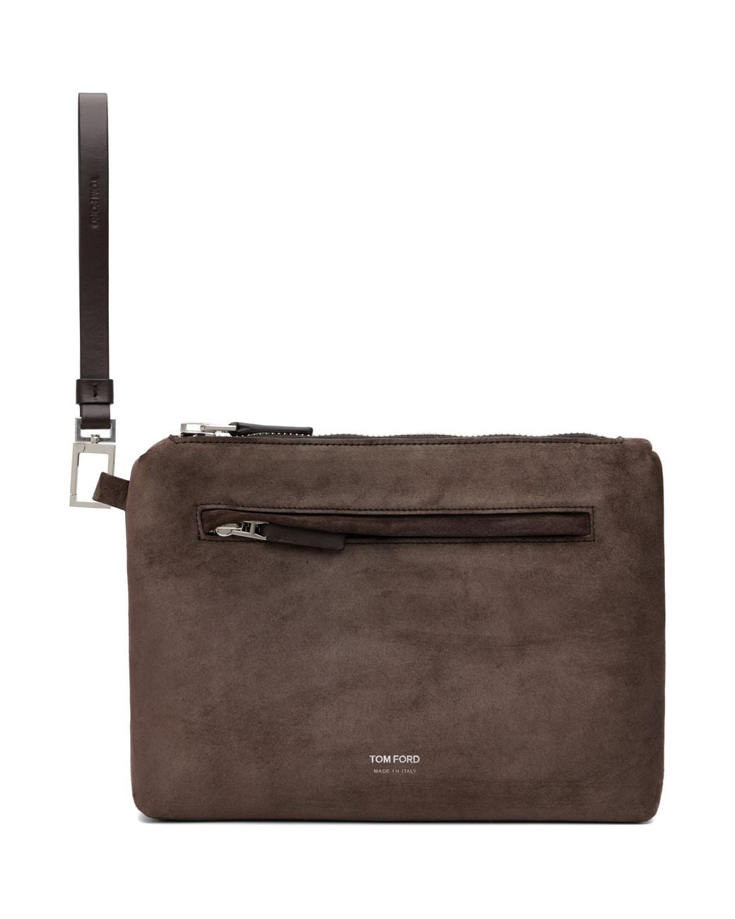 Tom Ford Brown Suede & Soft Leather Wristlet Pouch for men