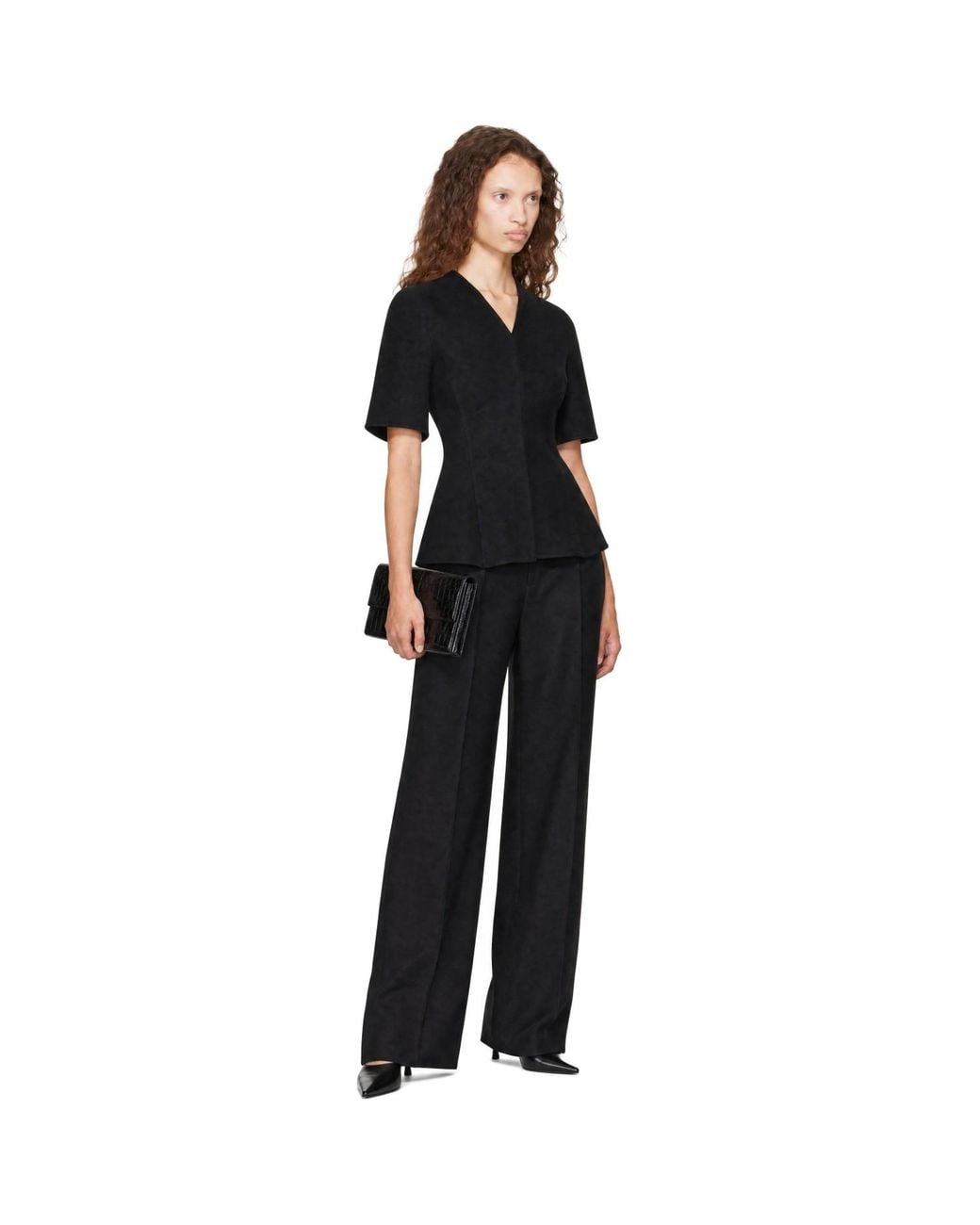Lisa Yang Black Doublé V Neck Top