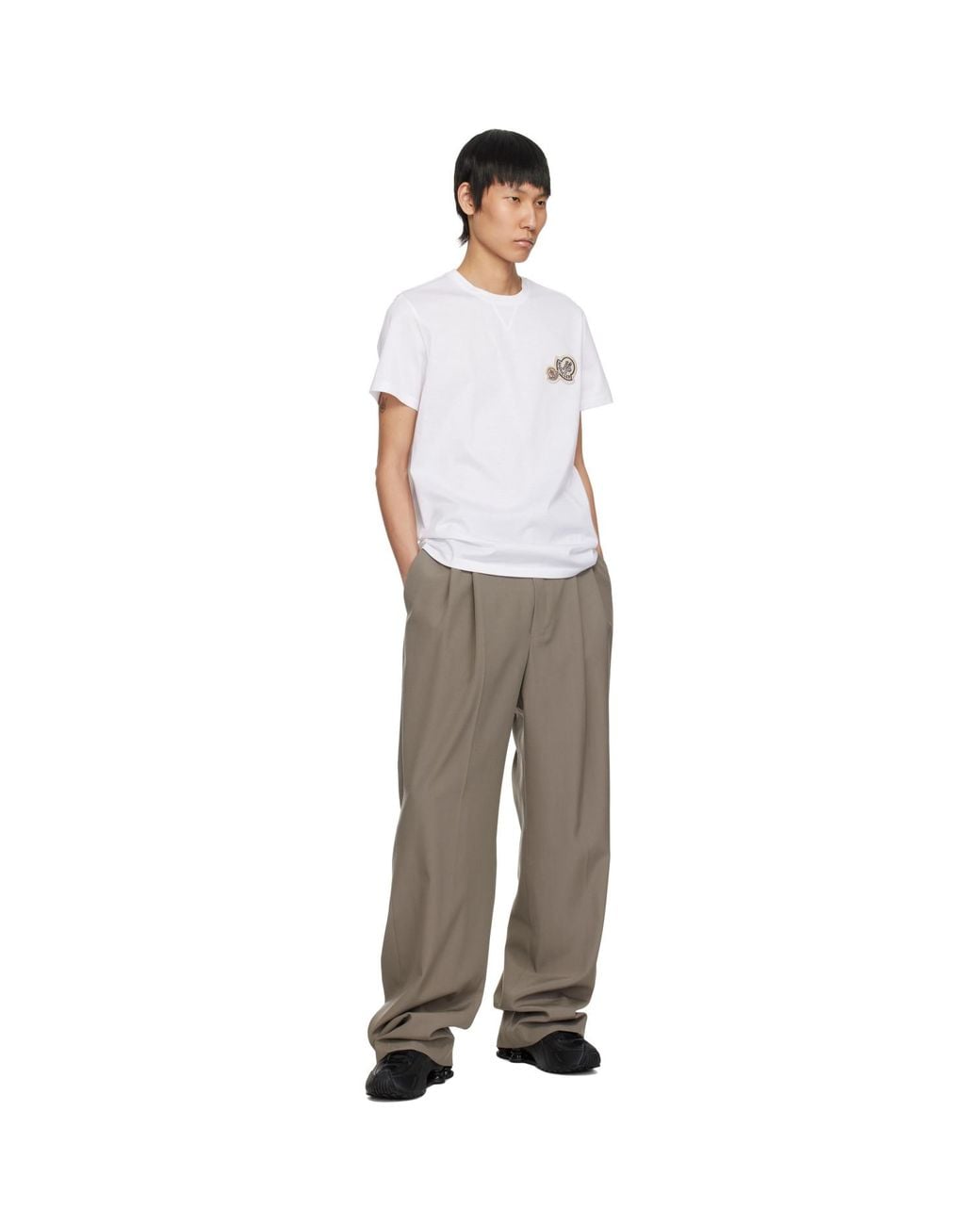 Moncler White Double Logo Patch Cotton T-Shirt for men