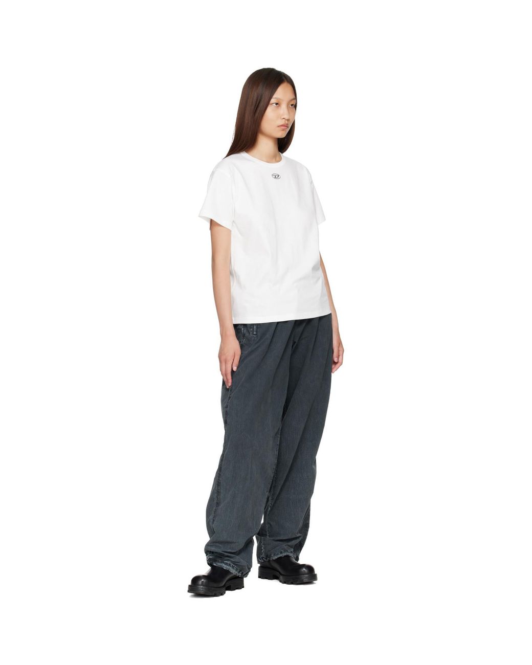 DIESEL White Metallic Oval D Cotton T-Shirt
