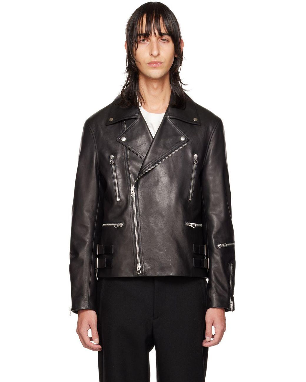 Jil Sander Black Biker Leather Jacket for Men | Lyst