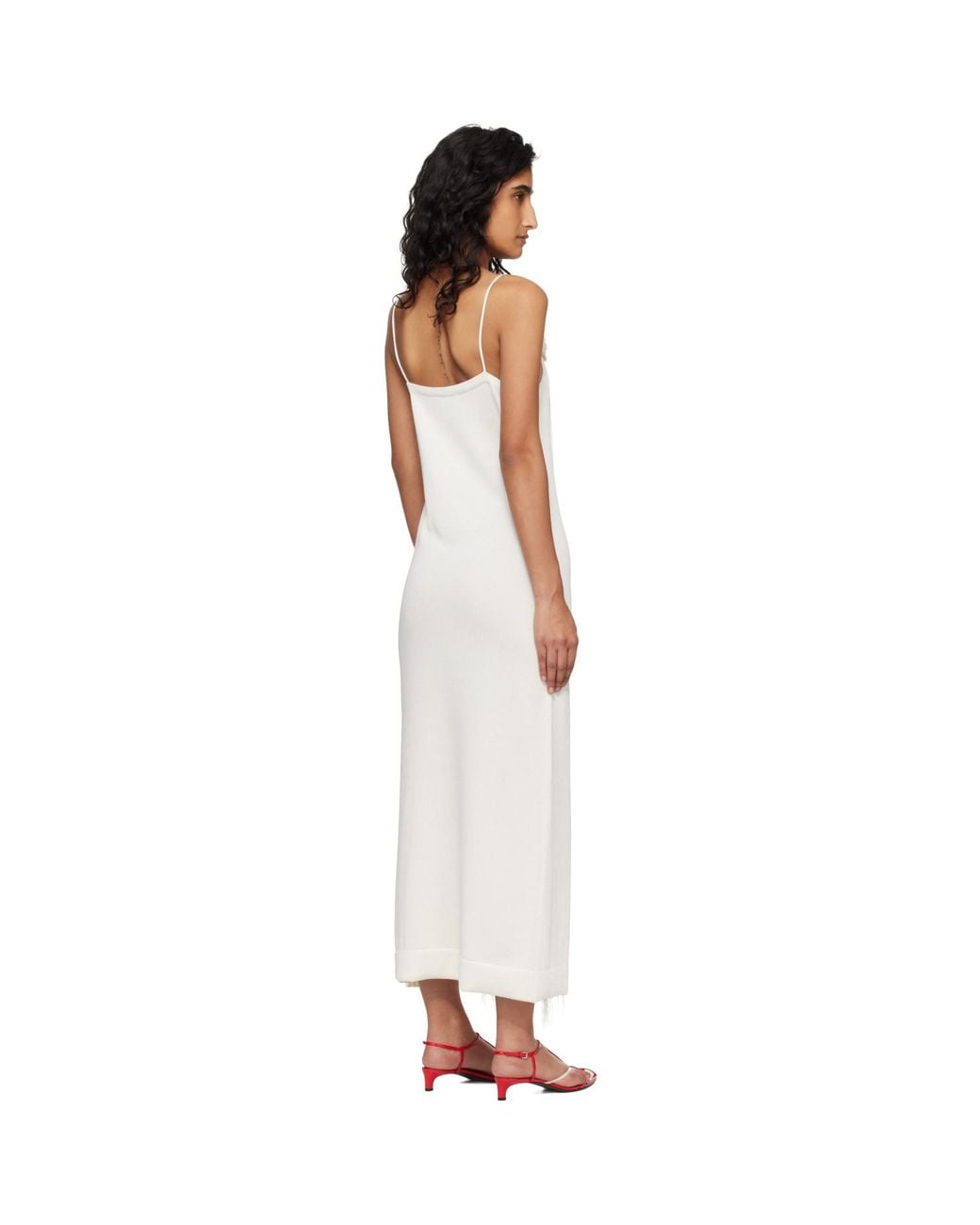 Jil Sander Black Off- Cotton Double Spaghetti Straps Maxi Dress
