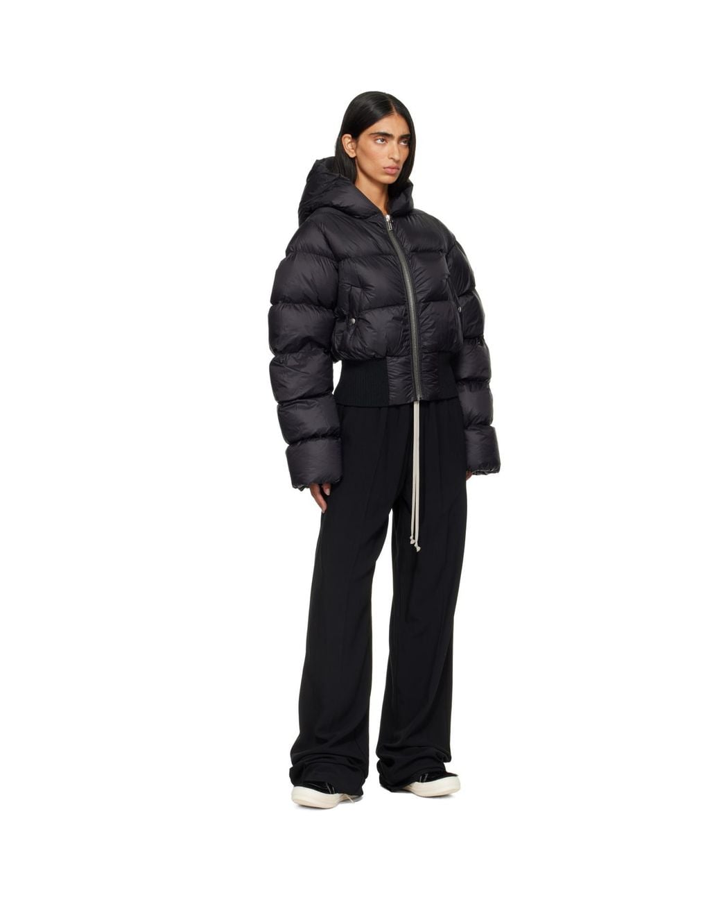 Rick Owens Black Tower Cinched Hooded Down Jacket