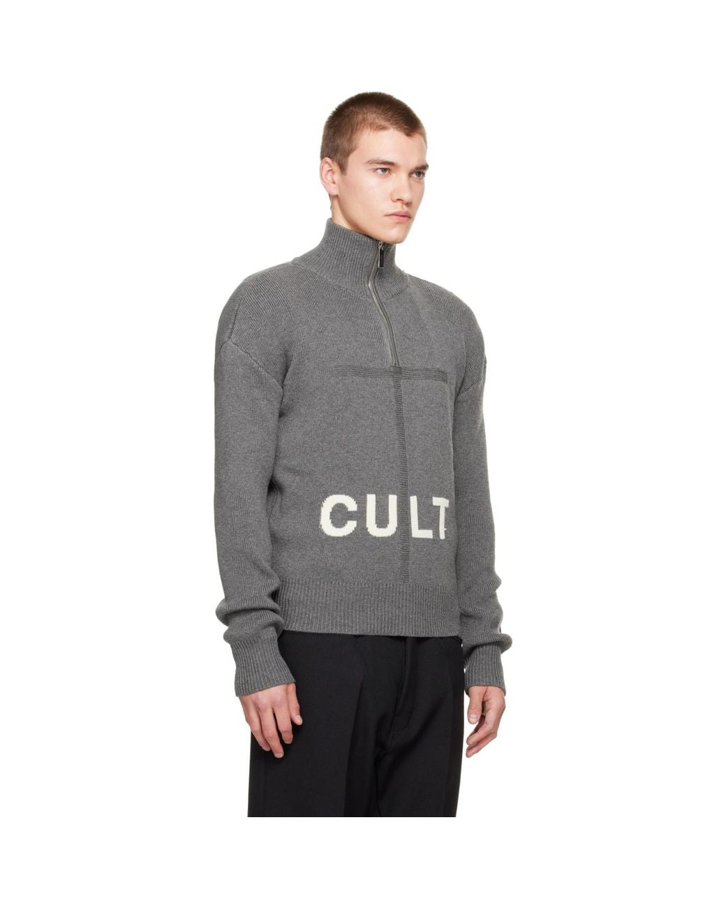 MATIERES FECALES Gray 'Cult' Quarter-Zip Sweater for men