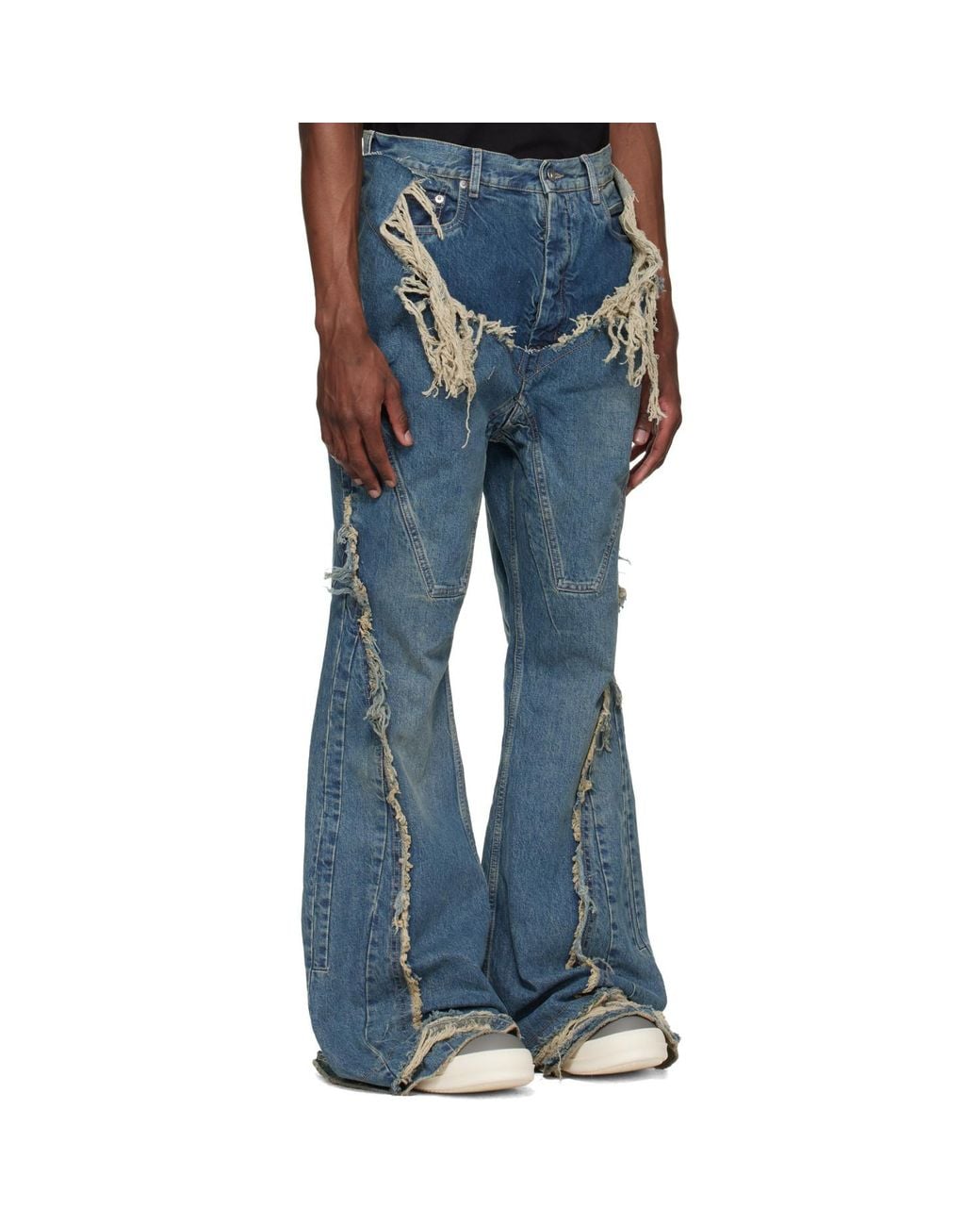 Rick Owens Blue Temple Slivered Bootcut Jeans for men