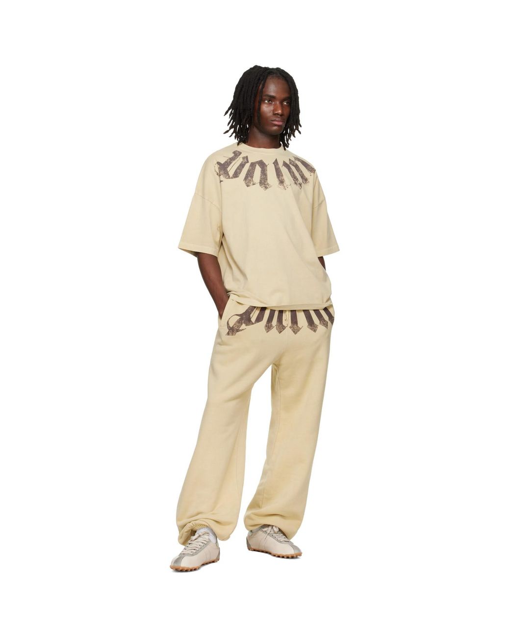 Palm Angels Natural Big Neck Logo Loose T-Shirt for men