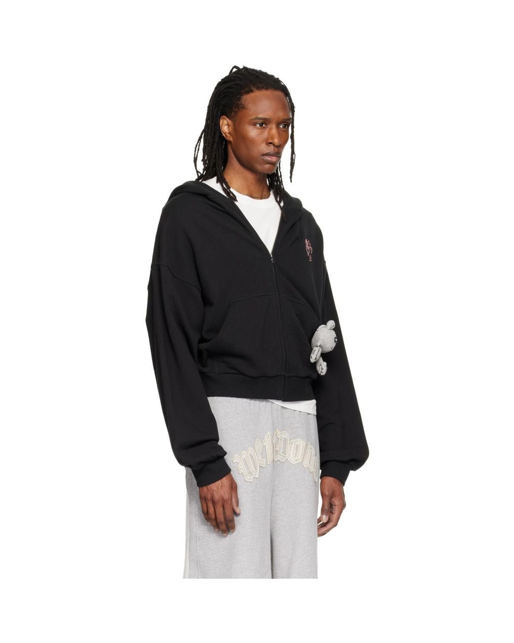 we11done Black Doodle Teddy Zip-Up Hoodie for men