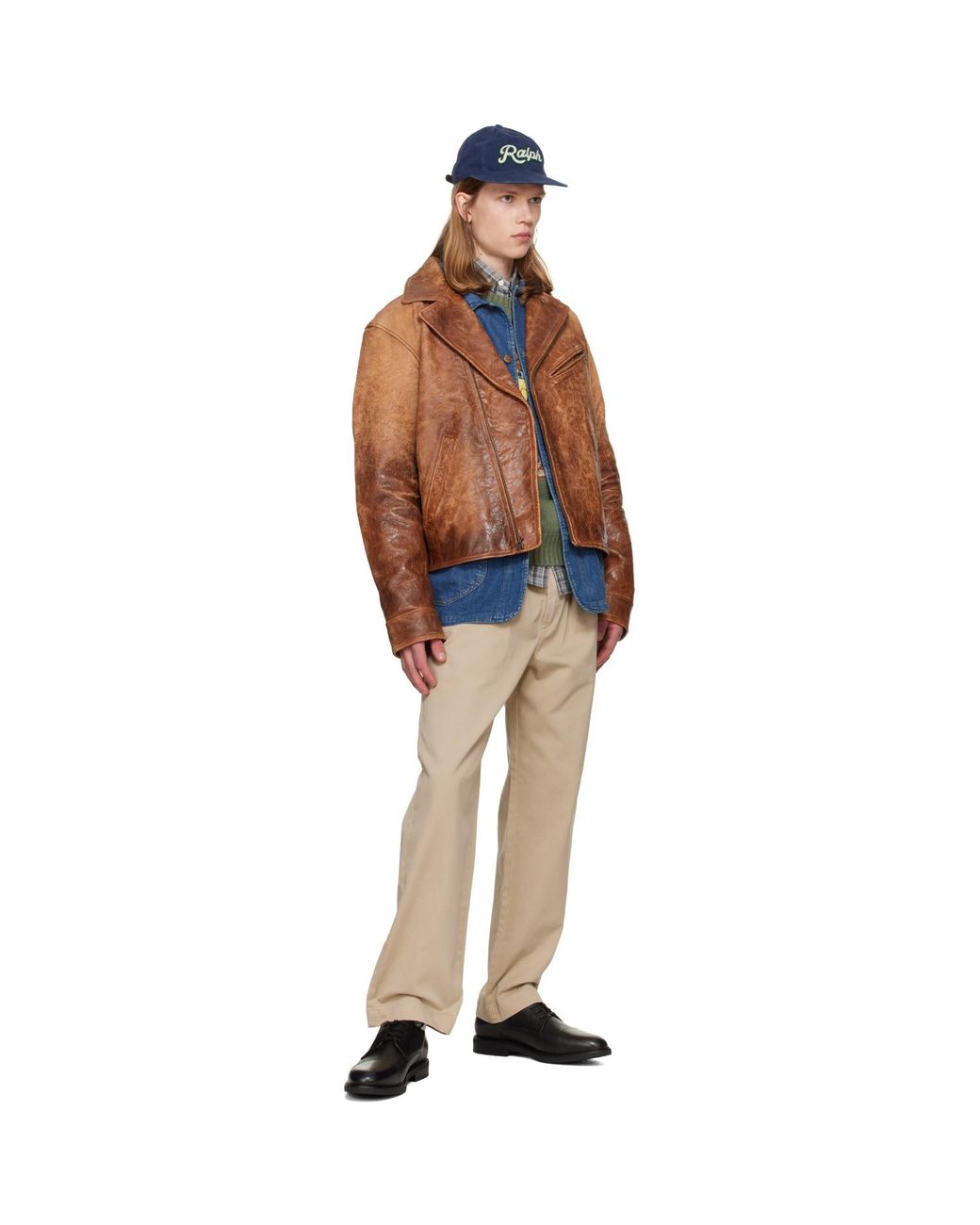 Polo Ralph Lauren Brown Leather Moto Jacket for men