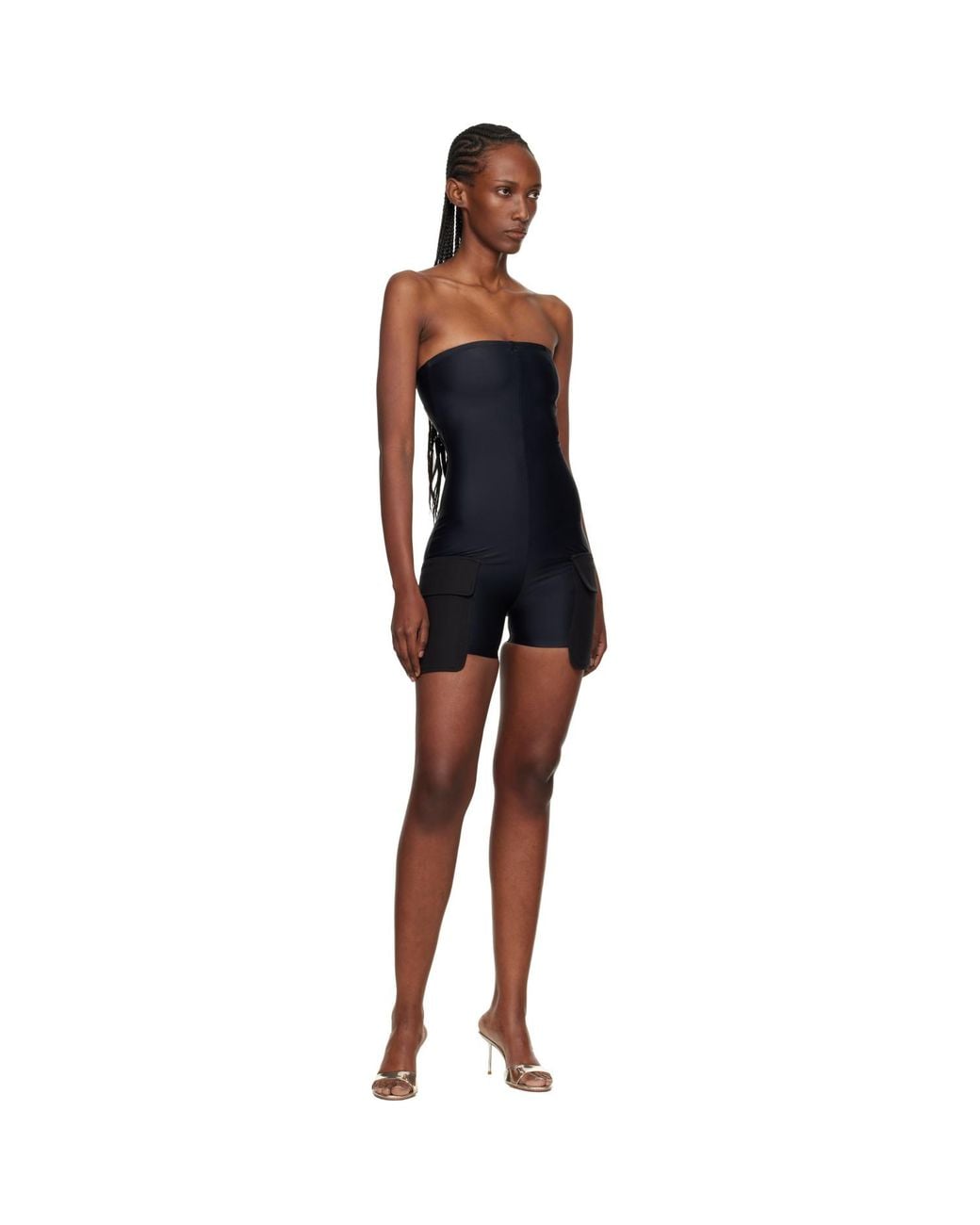 Courreges Black 2-Pocket Jersey Bustier Overall Jumpsuit