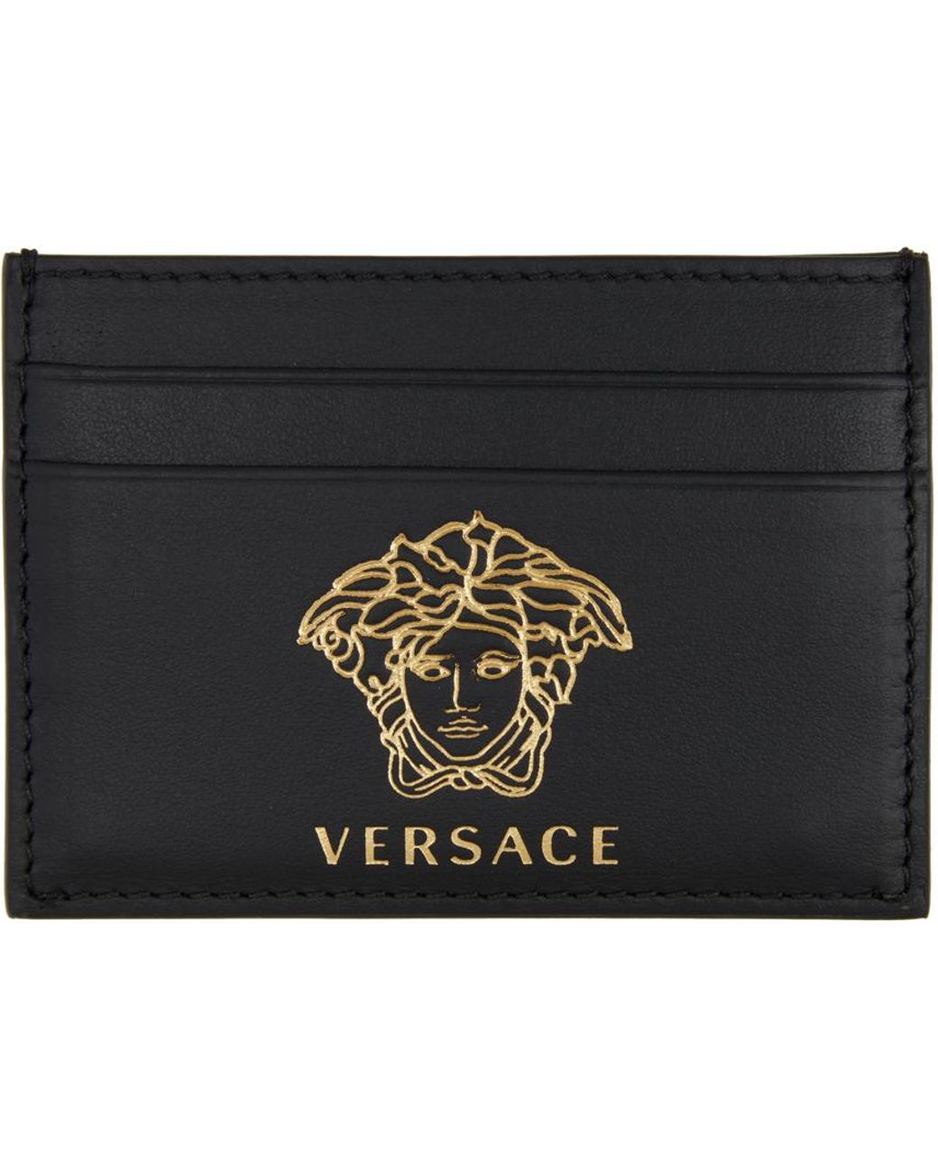 Versace Leather Black & Gold Medusa Card Holder for Men Lyst