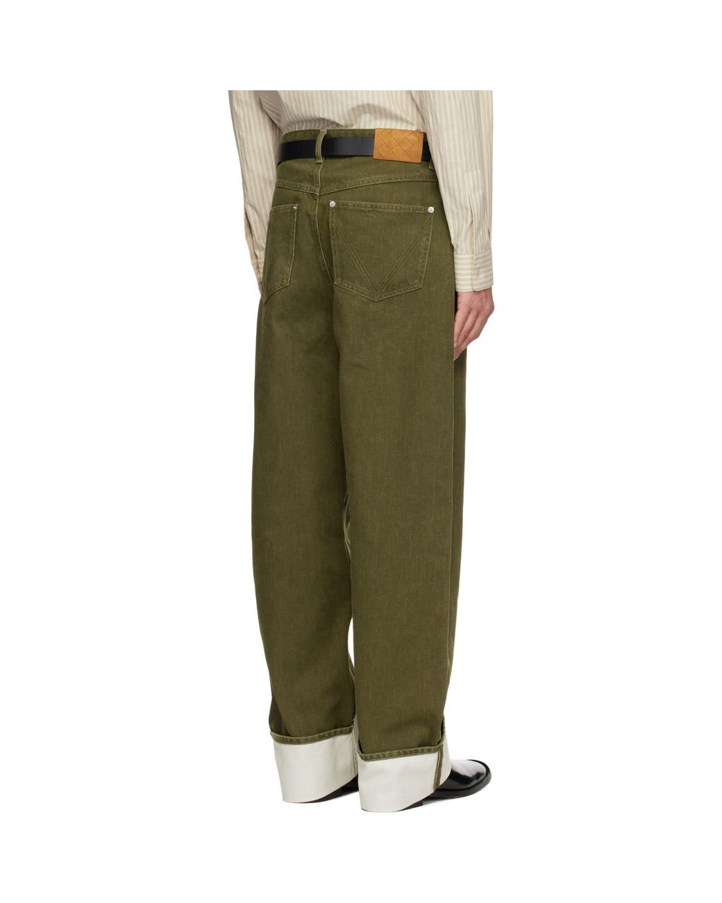 Bottega Veneta Green Khaki Colored Turned Up Jeans for men