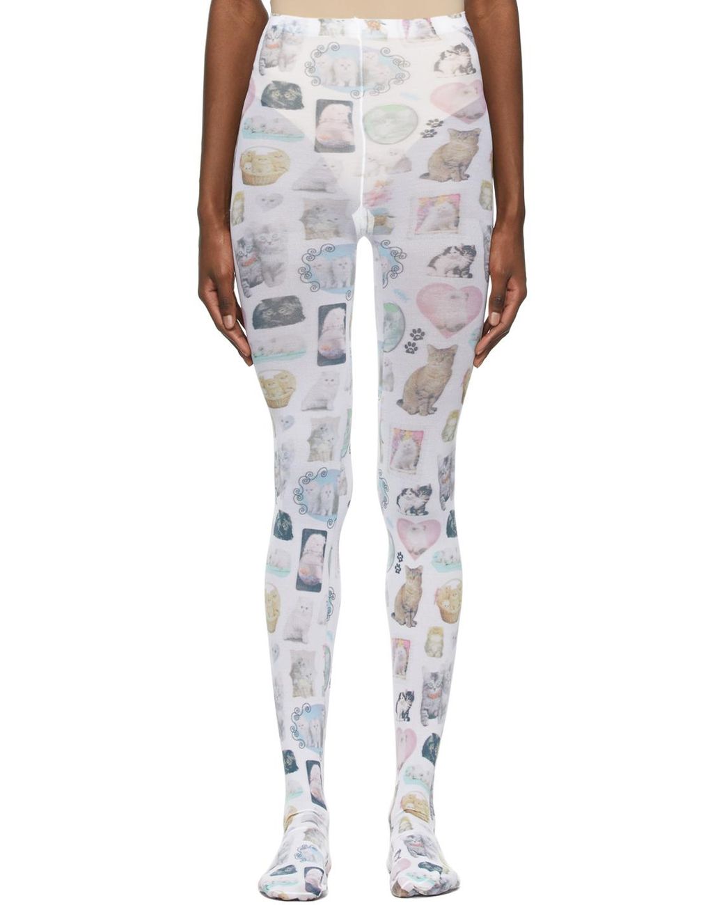 Ashley Williams White & Multicolor Cat Tights