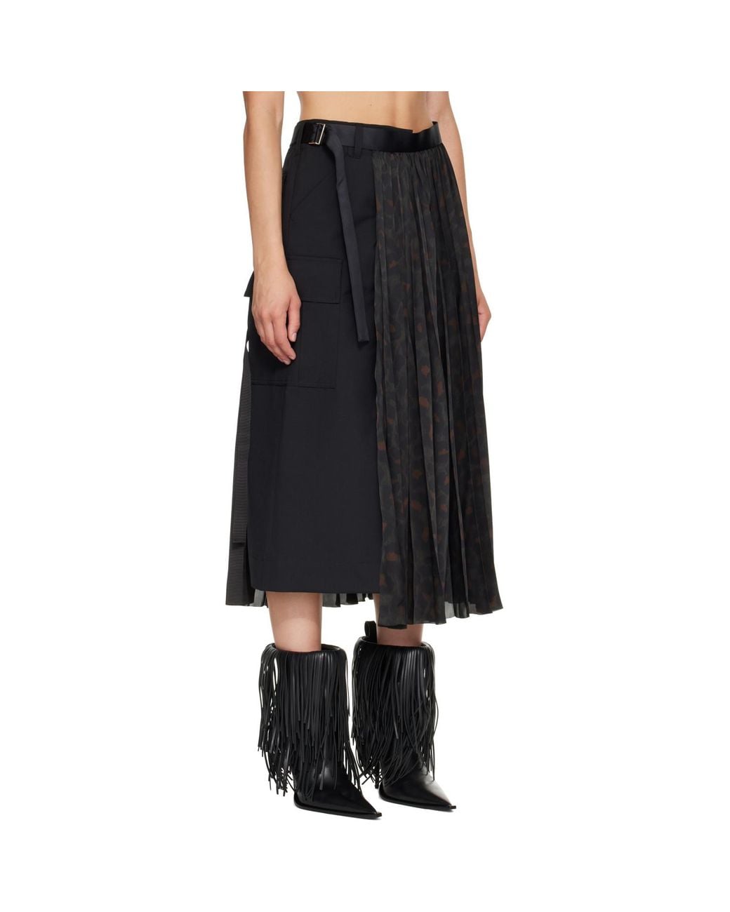 Sacai Black Leopard X Suiting Midi Skirt