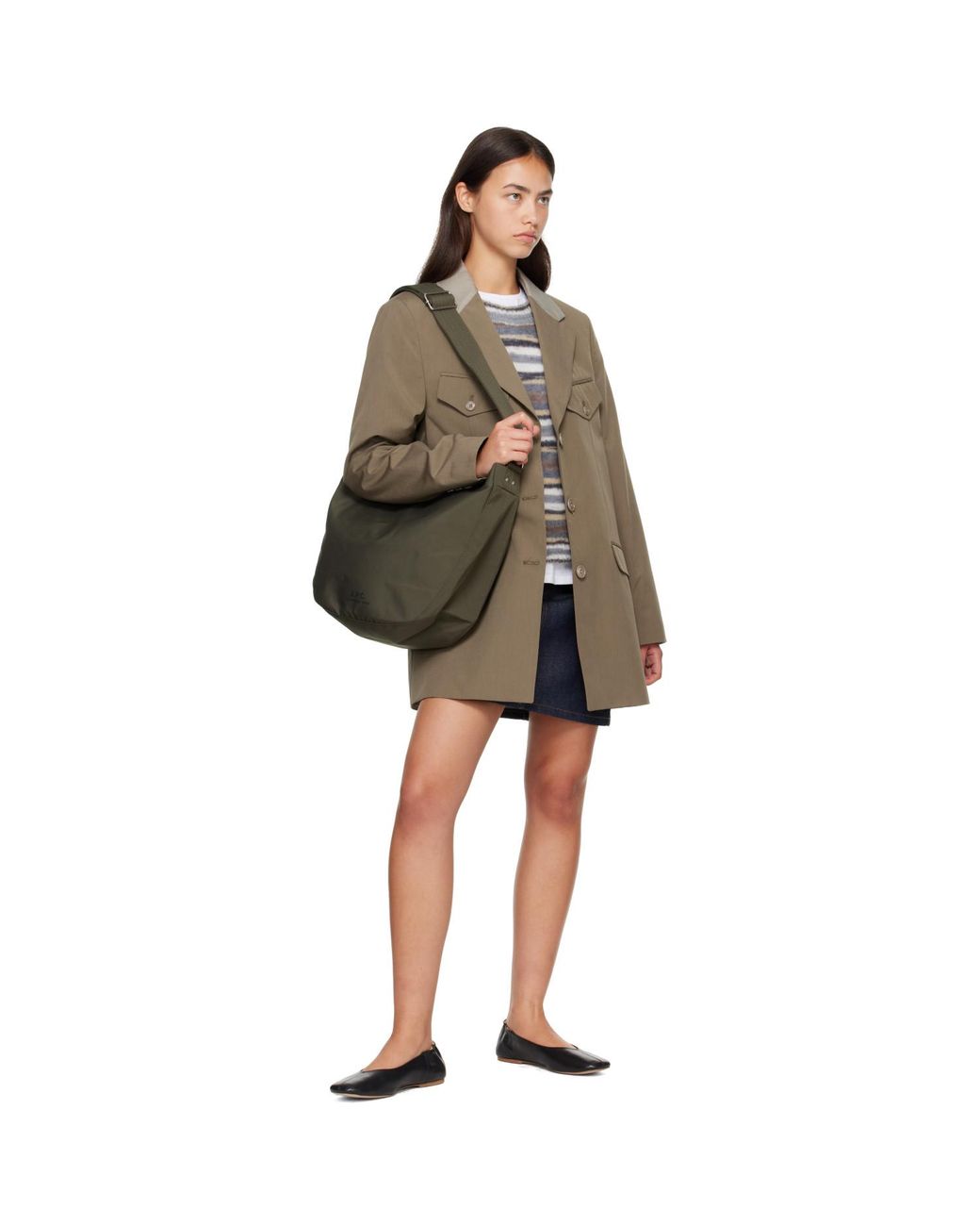 A.P.C. Green Khaki Journal Satchel Bag