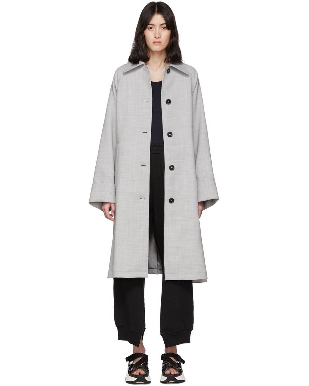 MM6 by Maison Martin Margiela Grey Wool Trench Coat in Gray - Lyst