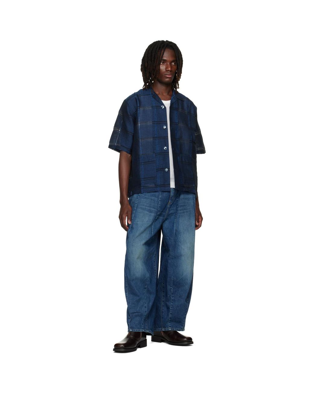 Needles Blue Plaid Jacquard Cabana Shirt for men