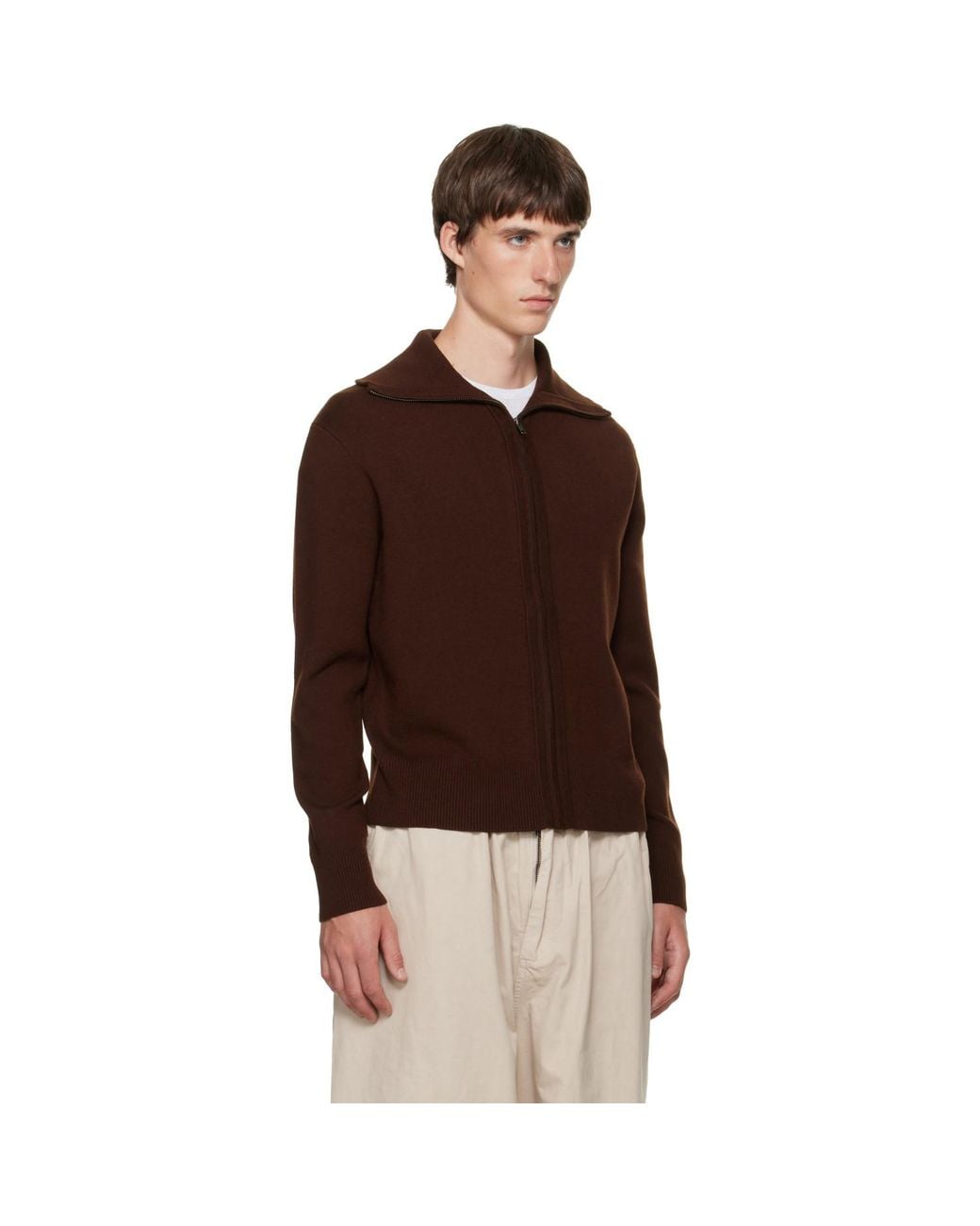 Entire studios Brown Knit Zip Up Cardigan for men