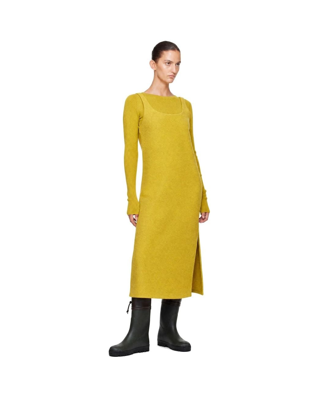 Rier Yellow Walker Slip Midi Dress