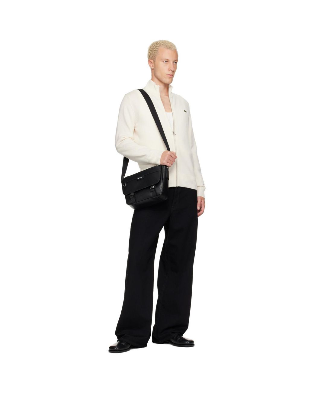 Lacoste White Off- Wool Zip-Up Sweater for men