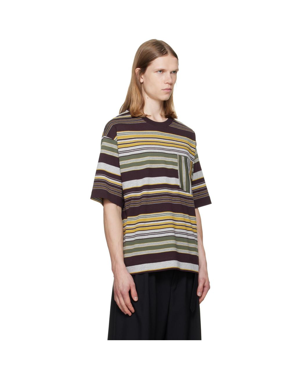 Dries Van Noten Black Burgundy & Striped T-Shirt for men