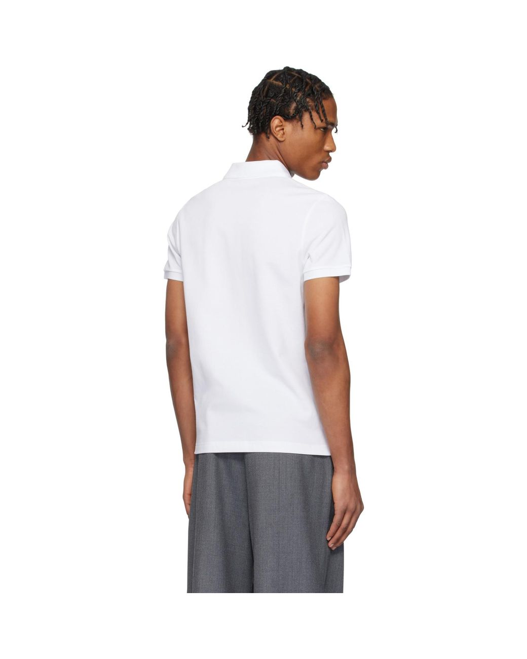 Moncler White Logo Patch Cotton Polo for men