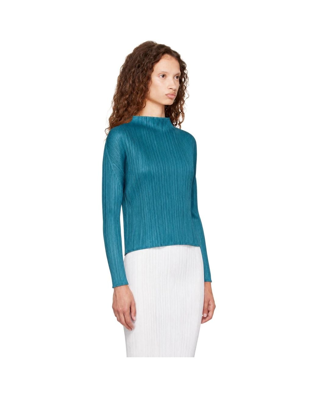 Pleats Please Issey Miyake Blue Monthly Colors October Turtleneck Top