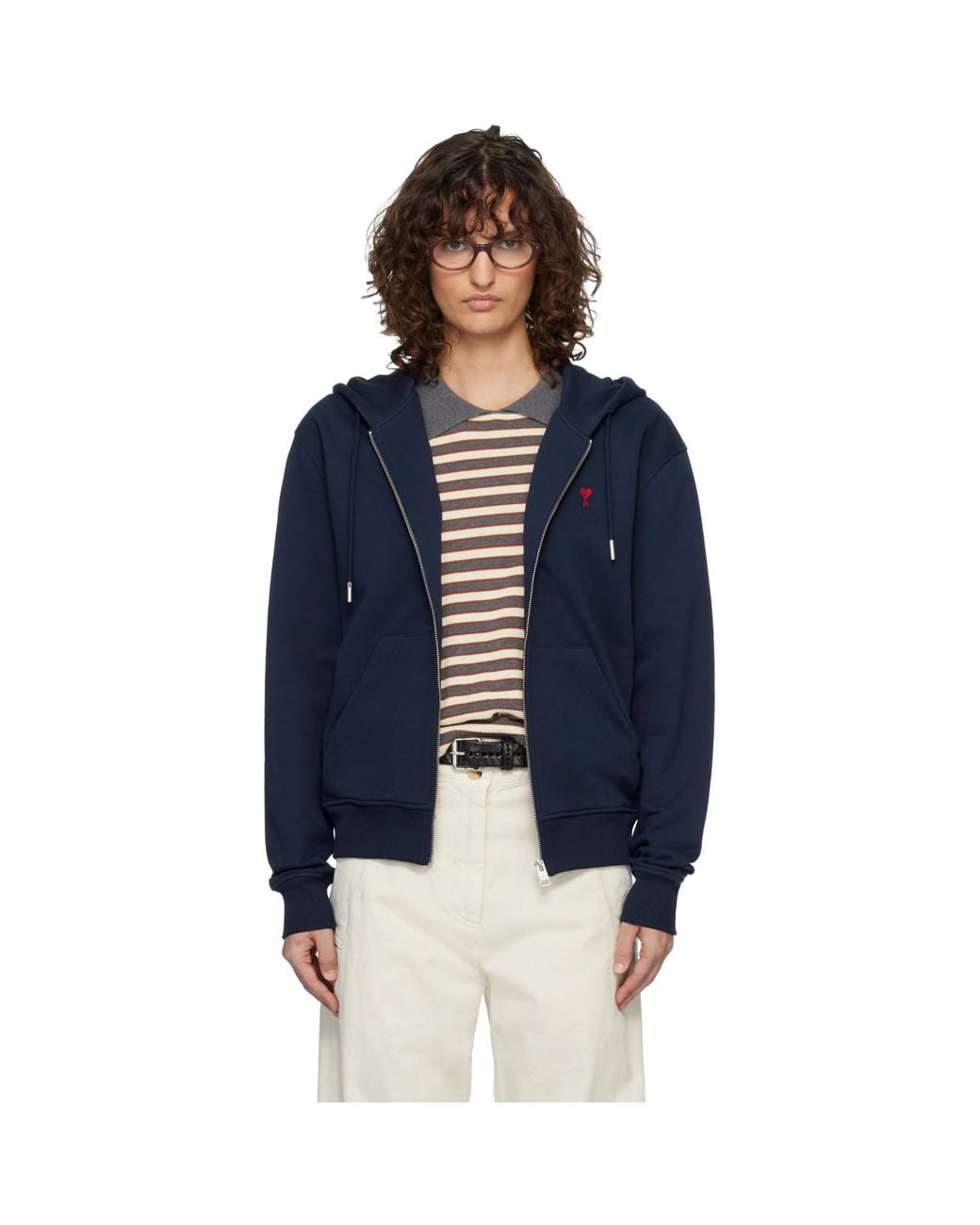 AMI Blue Ami De Coeur Zipped Hoodie