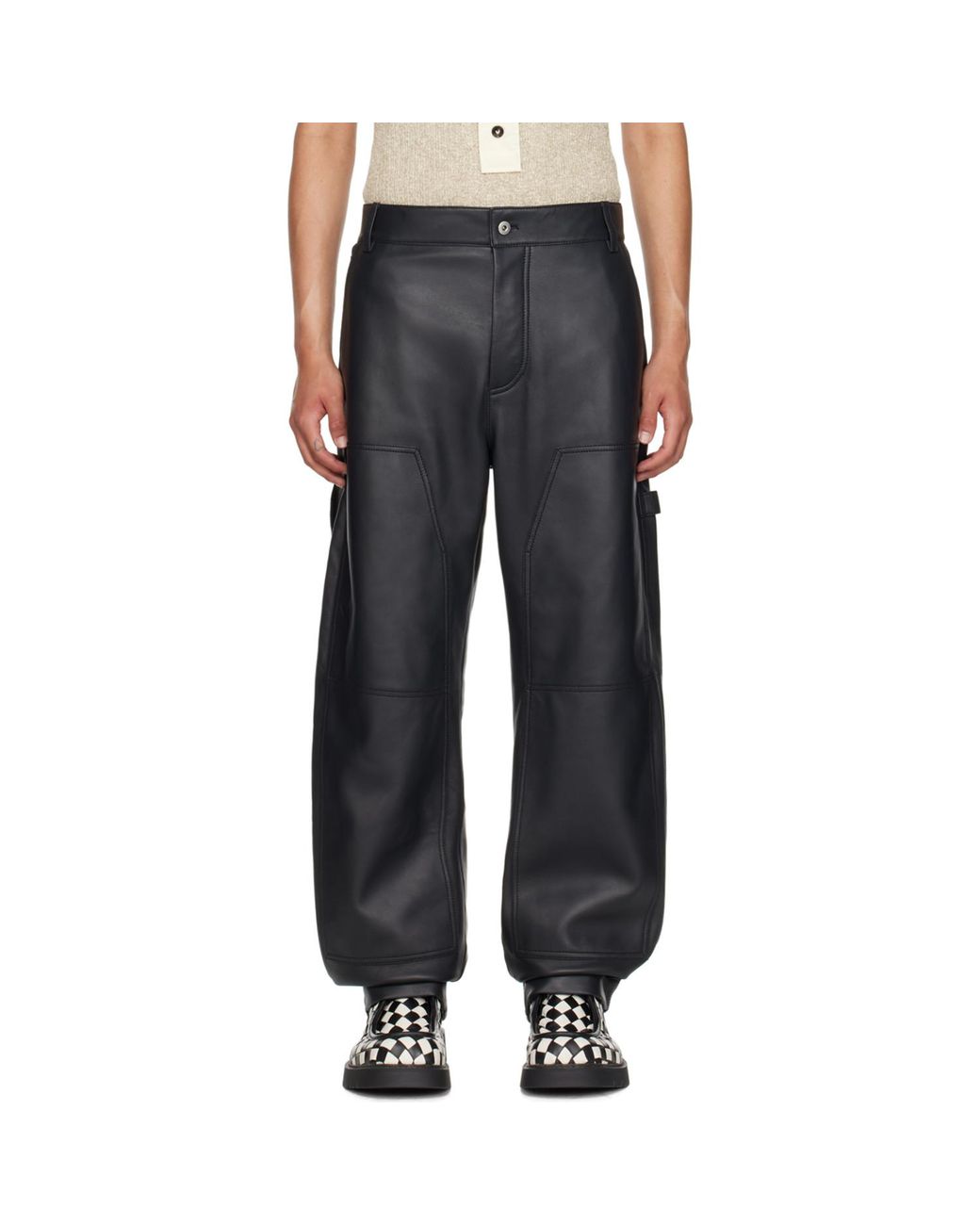 Bottega Veneta Black Cargo Leather Pants for men