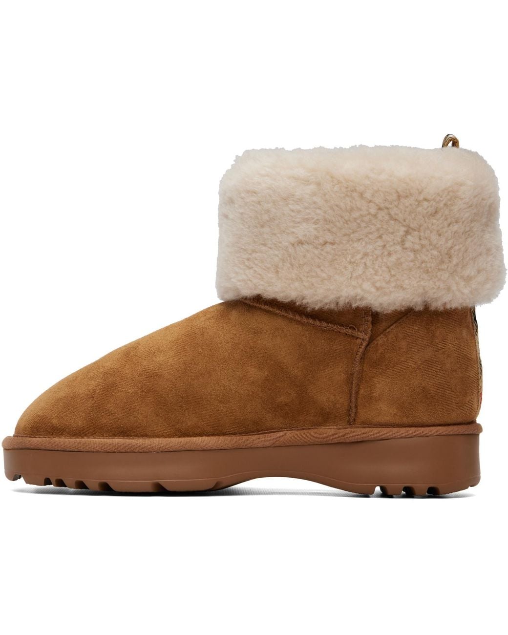 Burberry Brown Tan Check Shearling Flint Ankle Boots
