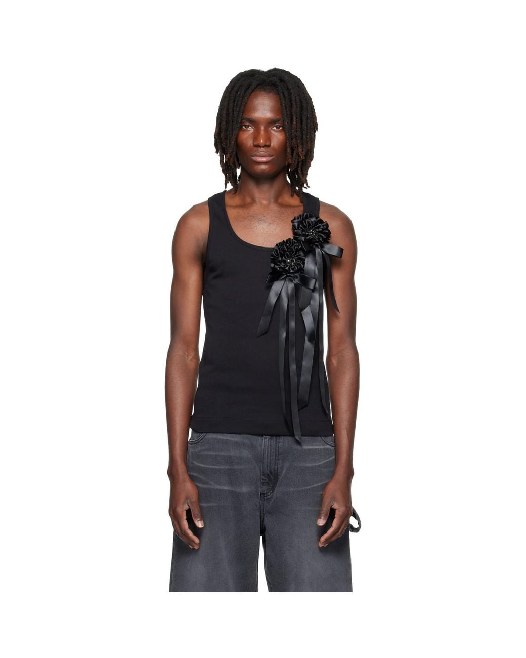 Simone Rocha Black Ribbon Rosette Boy Tank Top for men