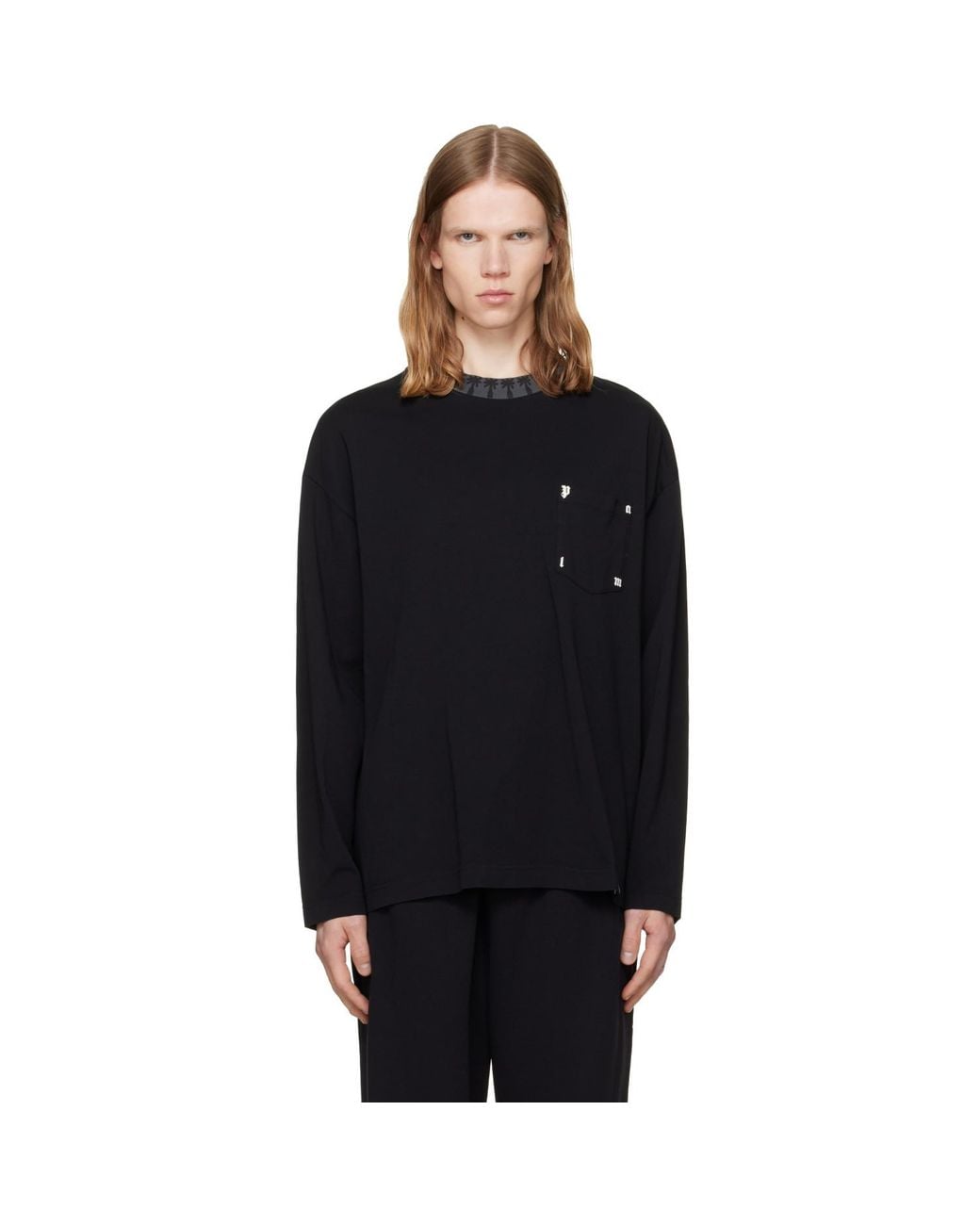 Palm Angels Black Palm Rib Long Sleeve T-Shirt for men
