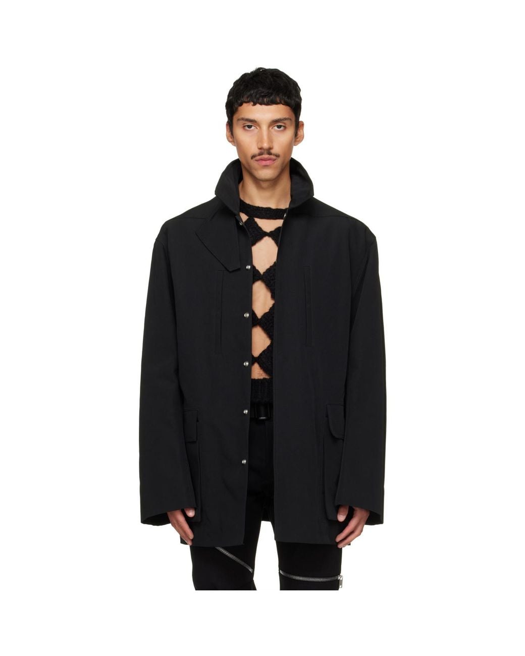 Rick Owens Black Tower Collared Mac Jacket for men