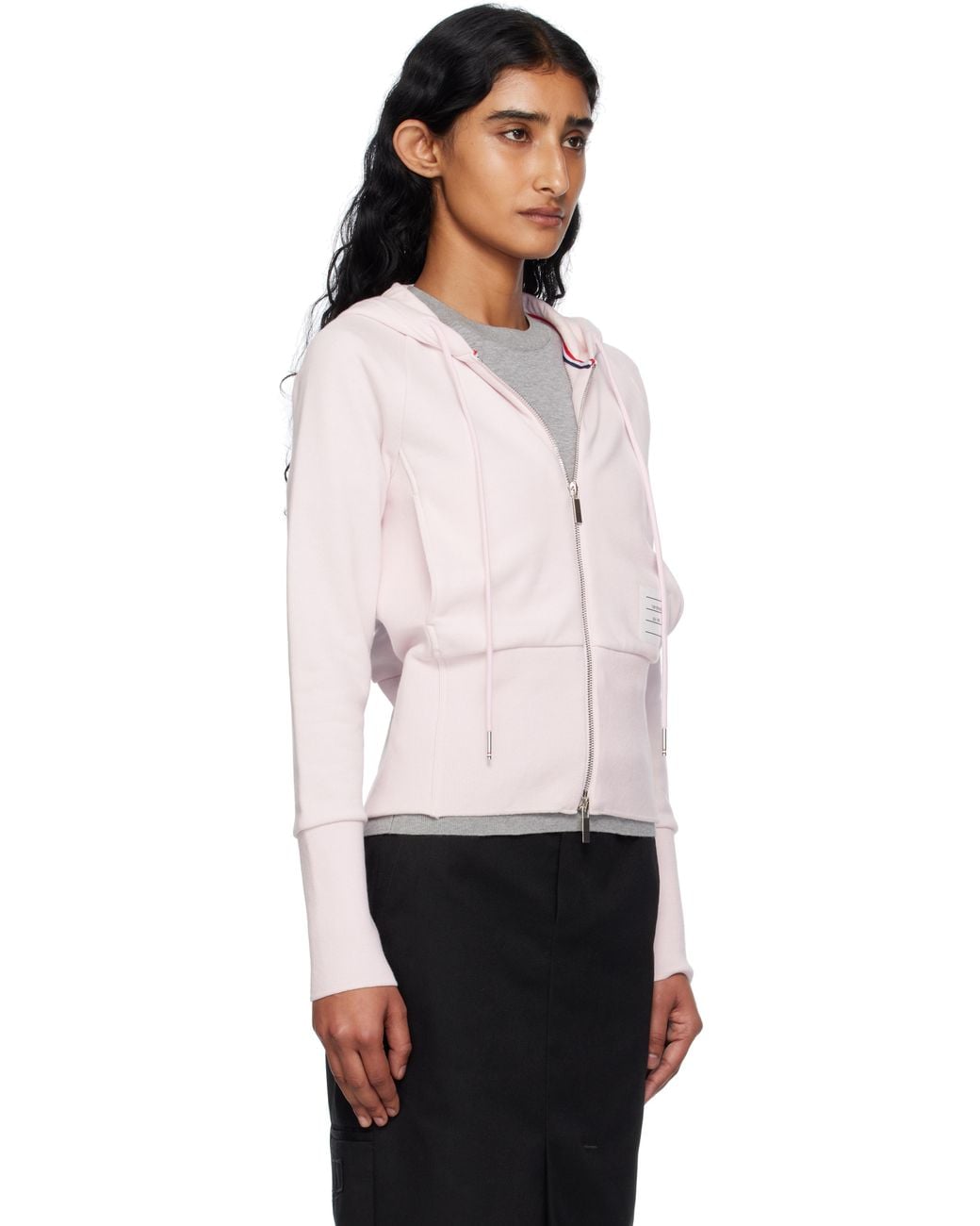 Thom Browne Black Solid Loopback 4-Bar Zip Hoodie