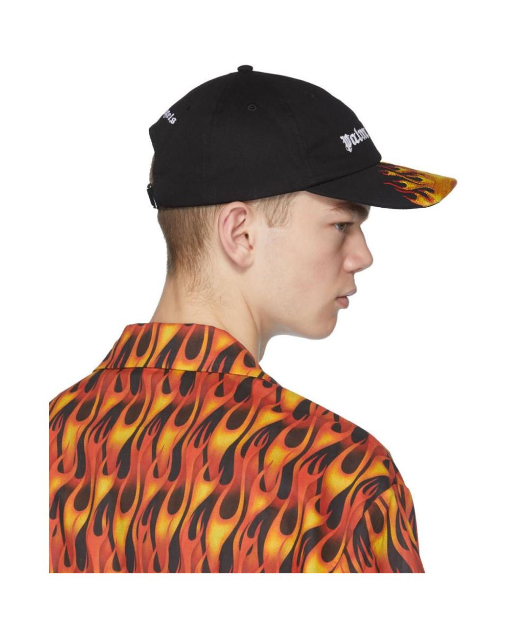Palm Angels Cotton Black Flames Cap for 