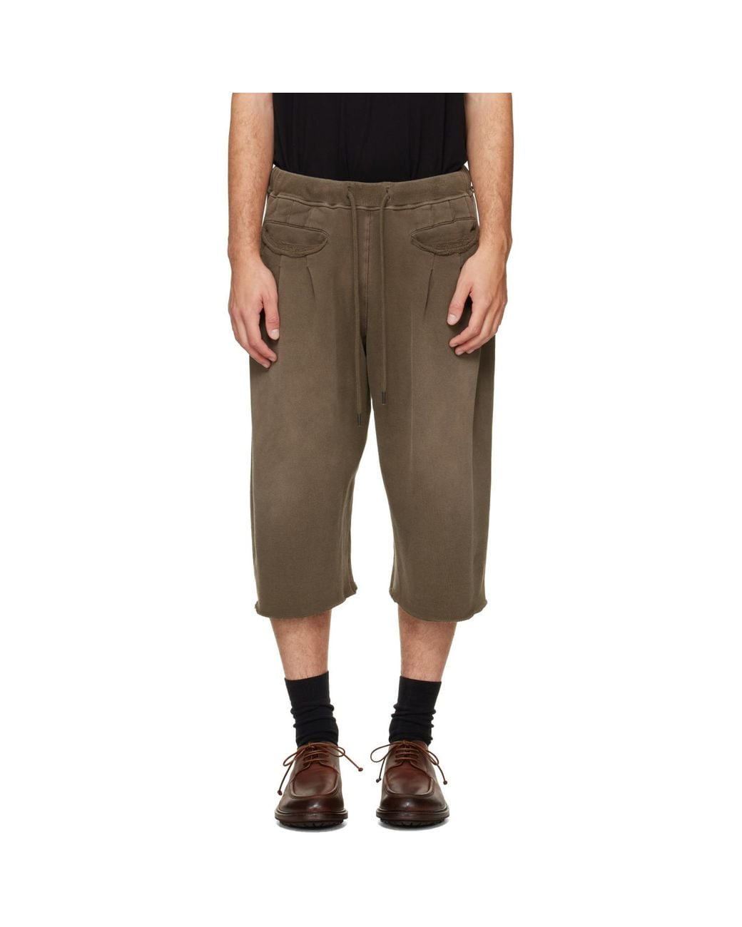 R13 Green Triple Pleat Sweat Shorts for men