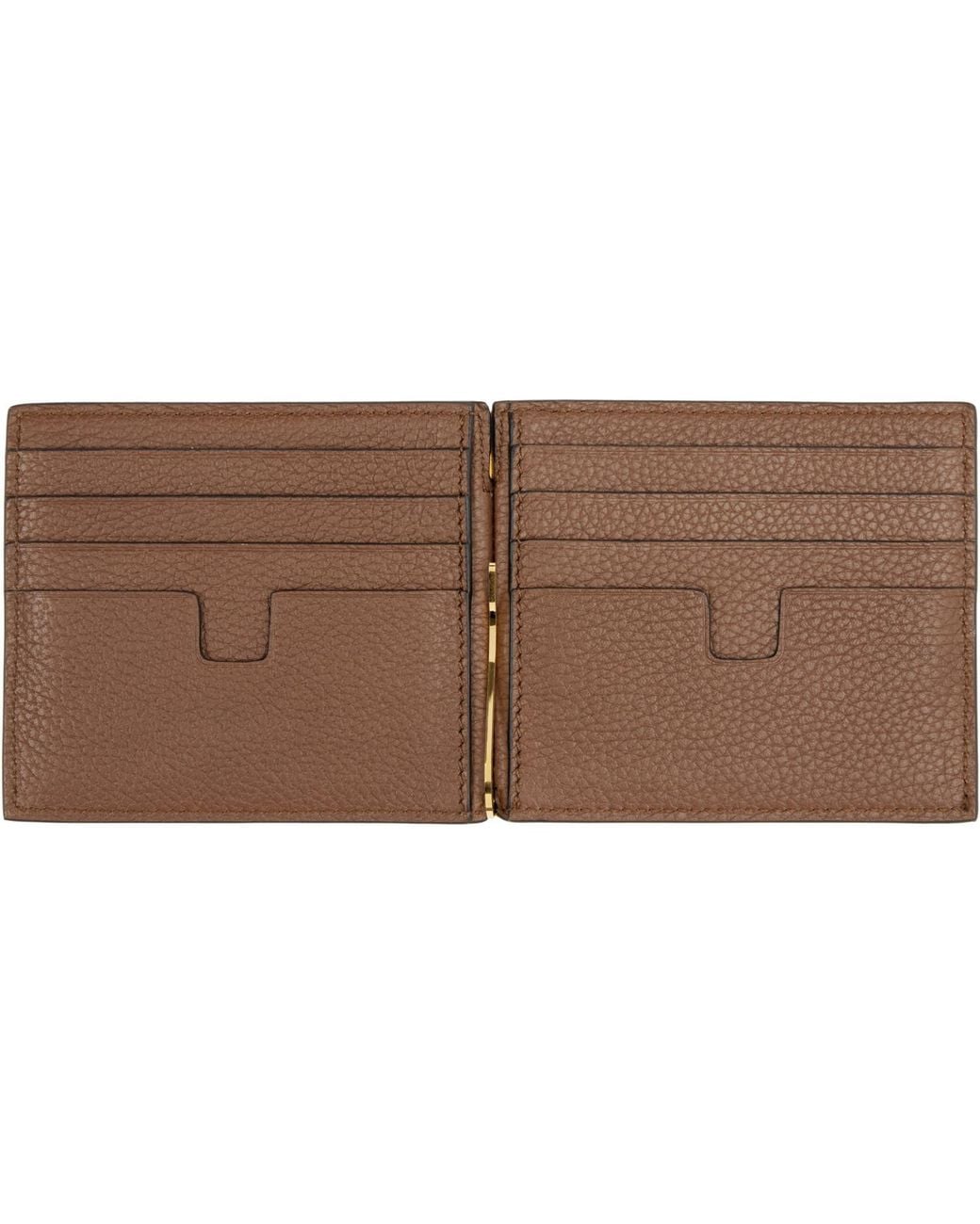 Tom Ford Brown Grained Leather Money Clip Wallet for men