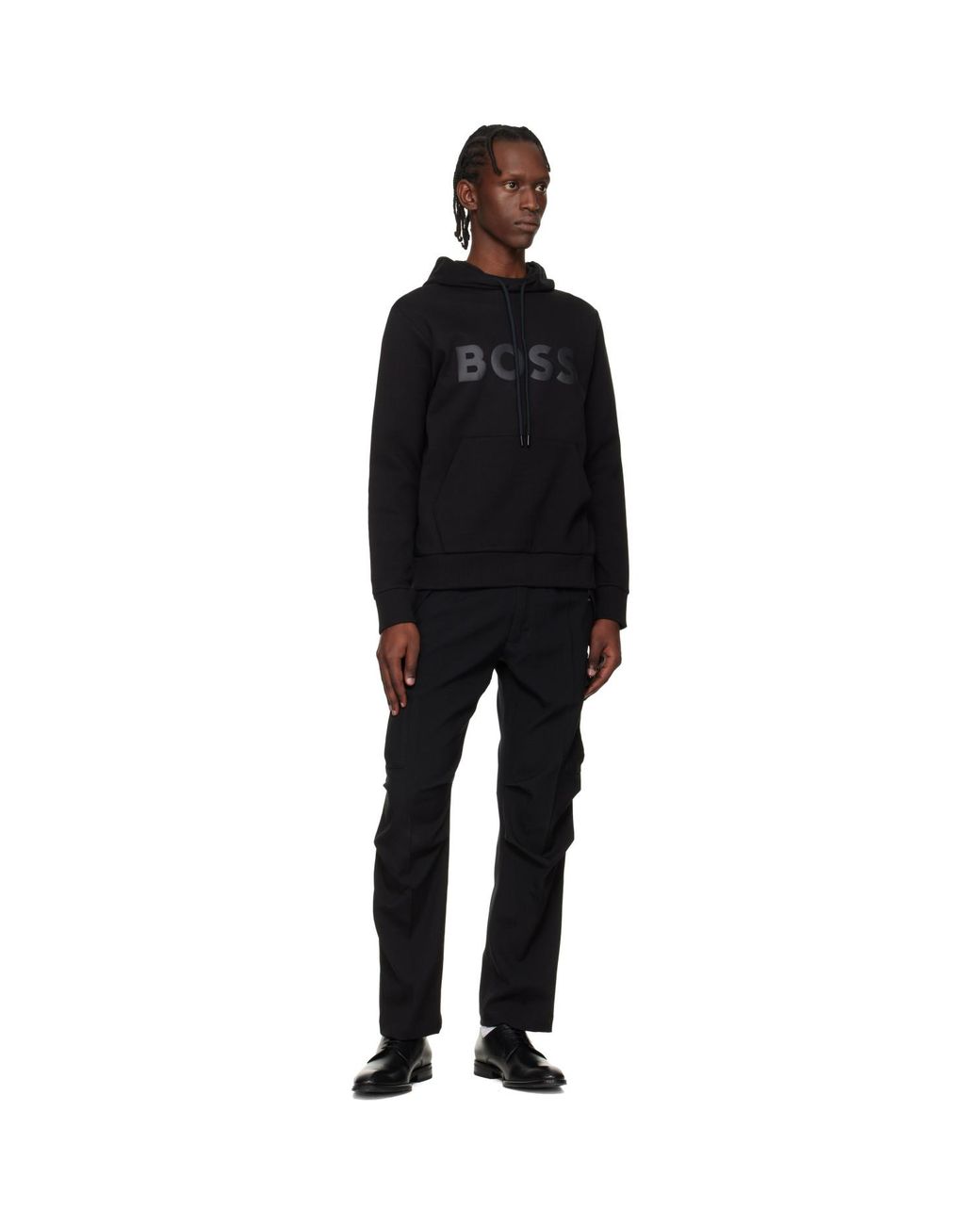 Boss Black Printed-Logo Hoodie for men
