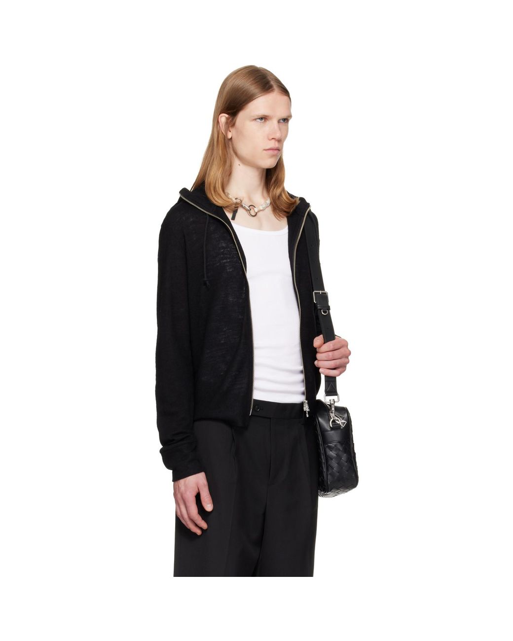 TONYWACK Black Light Wool Zip Hoodie for men