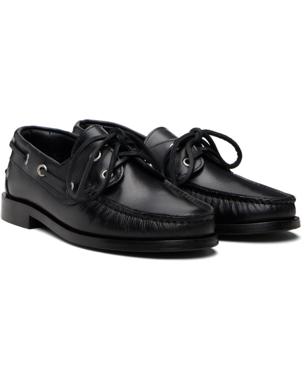 Aeyde Black Harris Leather Boat Shoes