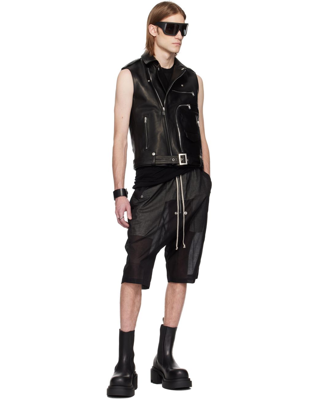 【美品】RICK OWENS BAUHAUS レザー ベスト 50 メンズ Rick Owens ブラック Hollywood Sl Bauhaus Stooges