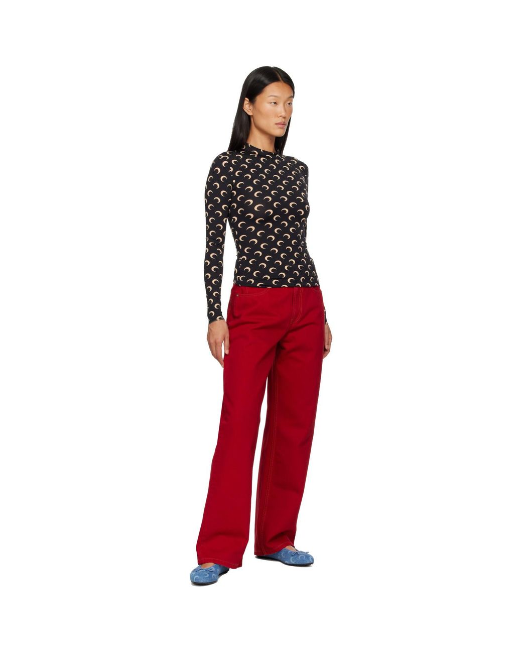 MARINE SERRE Black Recycled Moon Jersey Second Skin Top