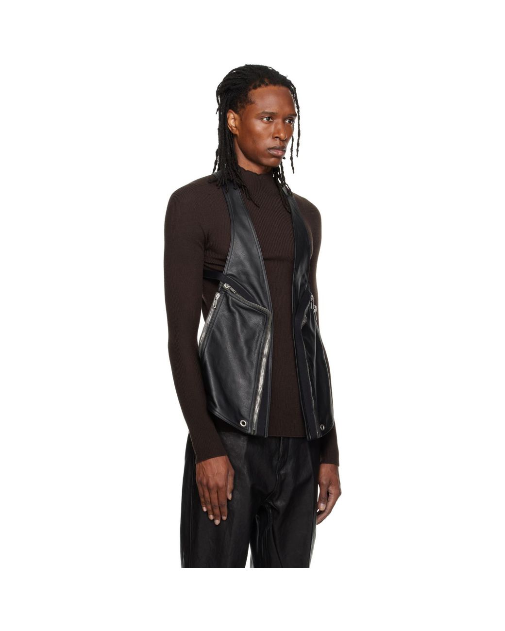 Rick Owens Black Tower Temple Leather Vest for men