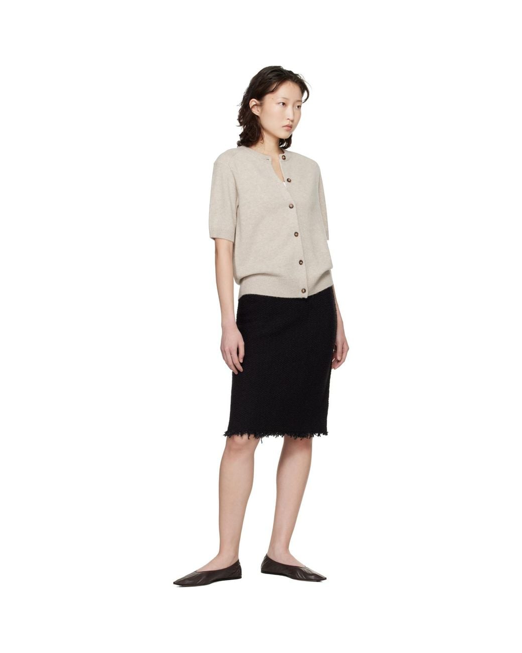 Loulou de Saison Black Jodi Short-Sleeve Cashmere Cardigan