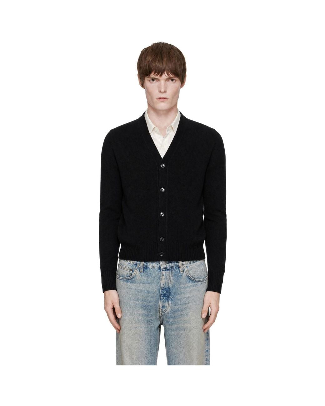 AMI Black Cashmere Tonal Ami De Coeur Cardigan for men