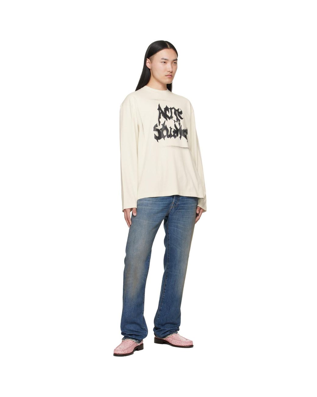 Acne Natural Off- Gothic Logo T-Shirt for men