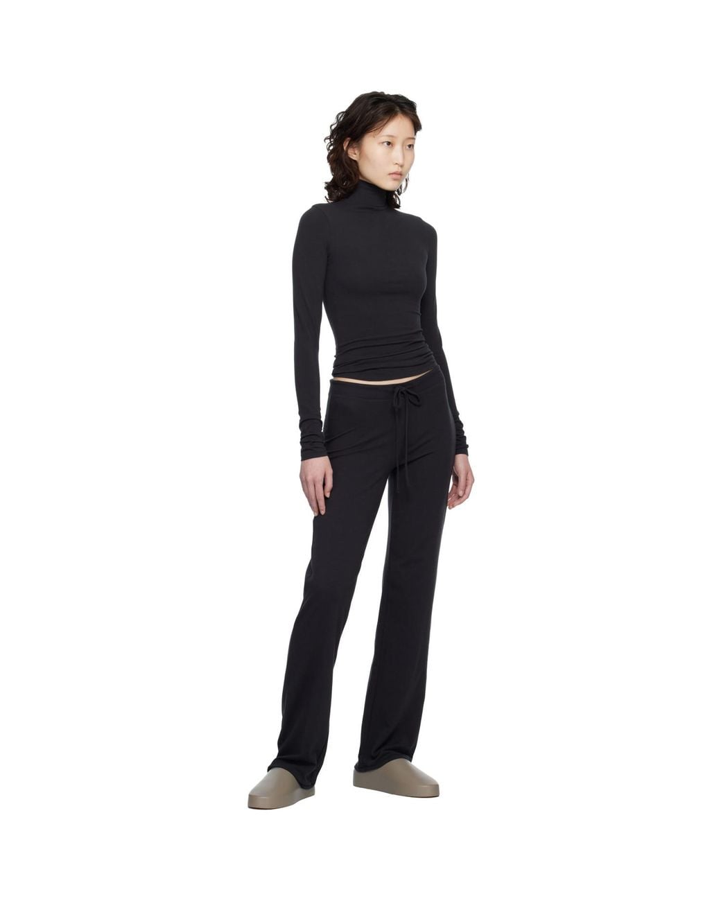 Skims Black Cotton Jersey Turtleneck T-Shirt