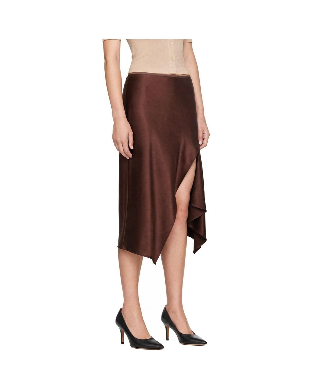 Helmut Lang Brown Silk Slip Midi Skirt