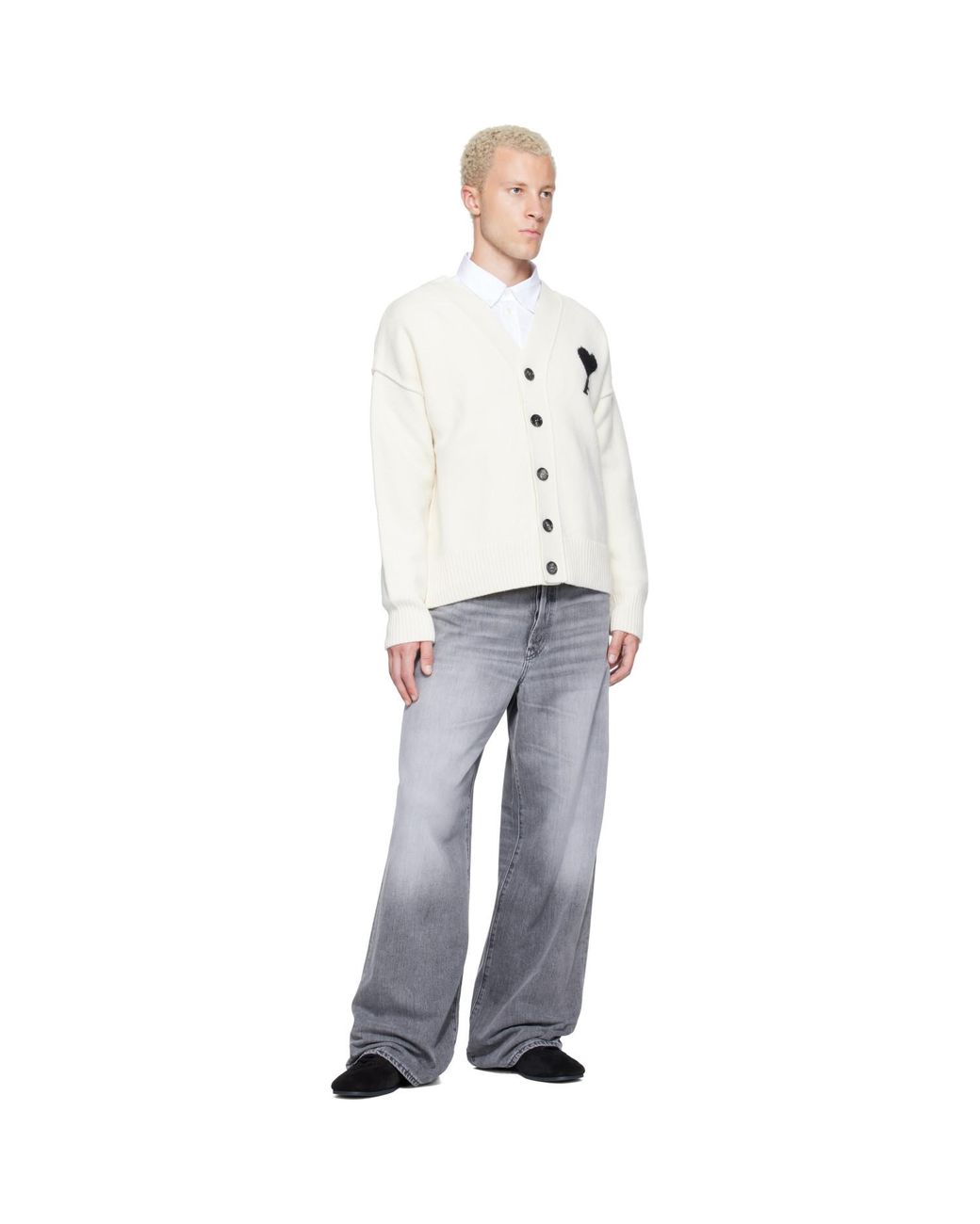 AMI White Off- Wool Ami De Coeur Cardigan for men