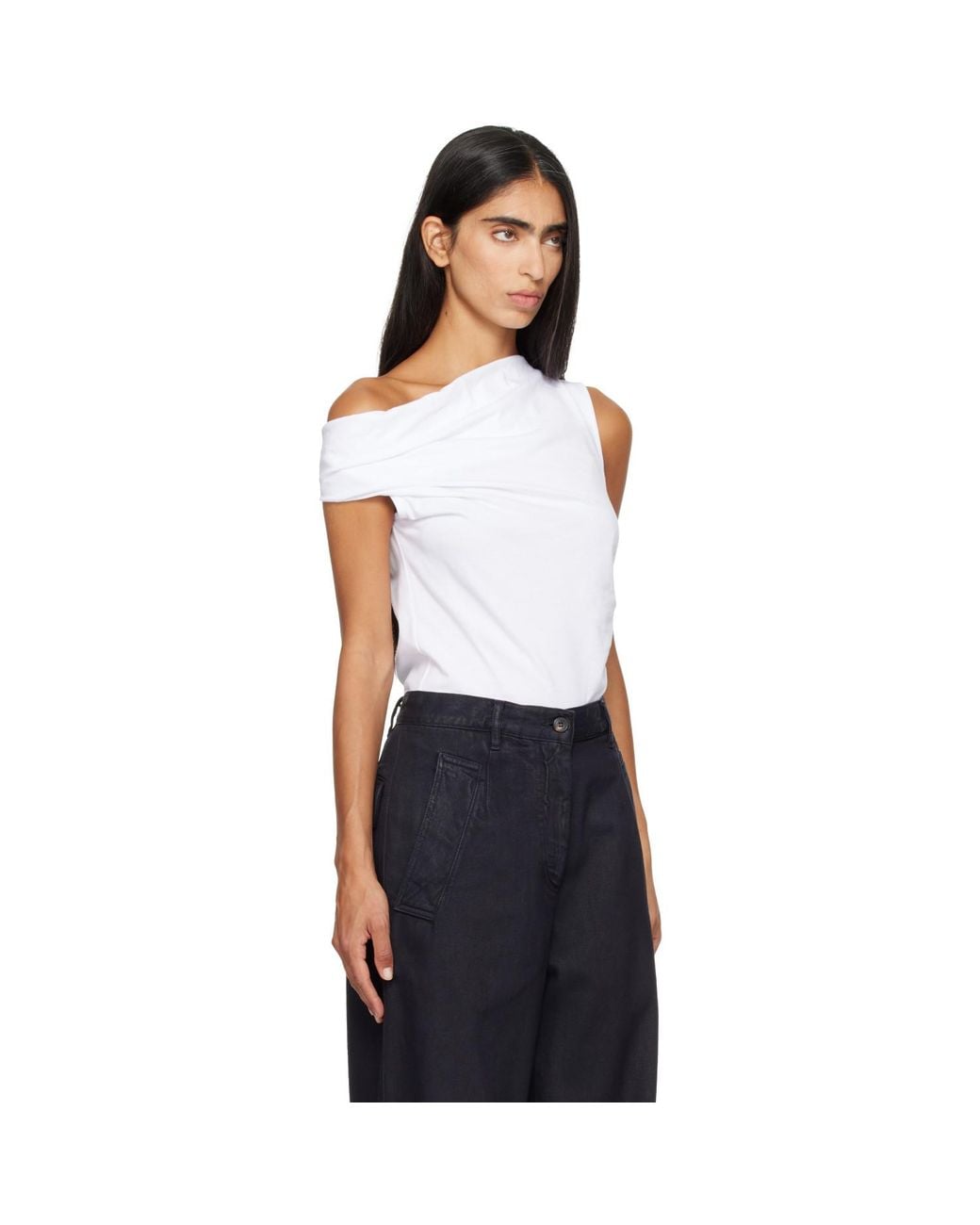 Dries Van Noten Blue Off-Shoulder Jersey Top