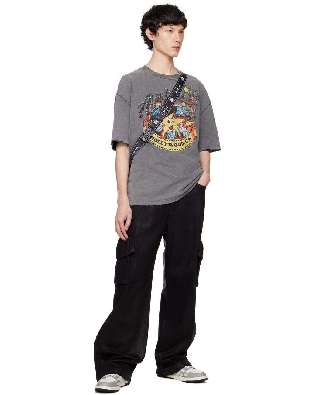 Amiri Distressed Printed Oversized T-Shirt in Black for Men